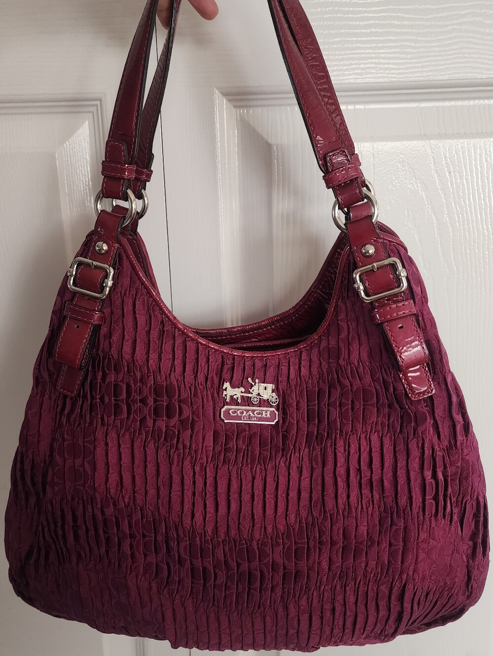 Coach Madison Maggie Pleated Ruched Burgundy Shoulder Bag Hobo